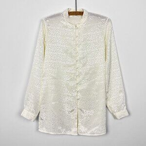 Isabelle Women's Small Satin Floral Button-Up Blouse - Shiny Oriental Print